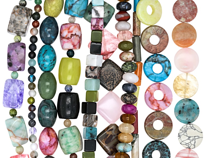Multi-Stone Assorted Shape & Size Bead Strand Set of 10