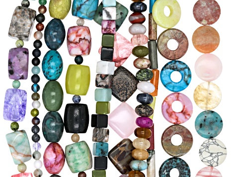 Multi-Stone Assorted Shape & Size Bead Strand Set of 10