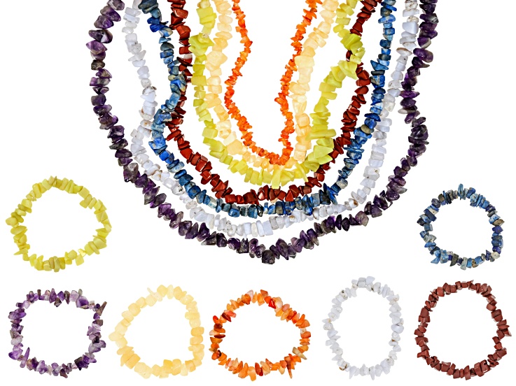 Multi-Stone Chip Bead Necklace & Bracelet Set of 14 - JMO700 | JTV
