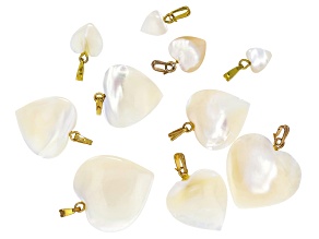Mother-of-Pearl Assorted Size Heart Shaped Pendant Set of 10
