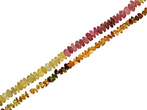 Green Tourmaline 4mm Chip & Multicolor Tourmaline 5mm Rondelle Bead Strand Set of 2