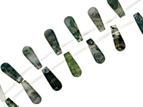 Moss Agate Top Drilled Tear Drop 16x6mm Bead Strand Approximately 7" in Length Set of 2