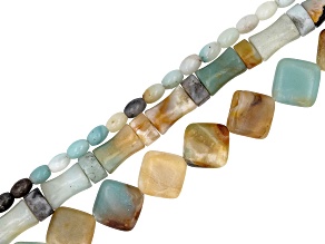 Amazonite 4x6mm Rice, 8x12mm Bamboo. & 12mm Diamond Shaped Bead Strand Set of 3