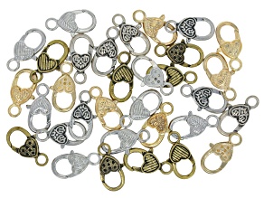 Multi-Tone Assorted 27x14mm Heart Clasp Set of 32