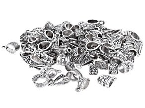 Antique Silver Tone Assorted Textured 14x7.3-16x26mm Bail Set of 100