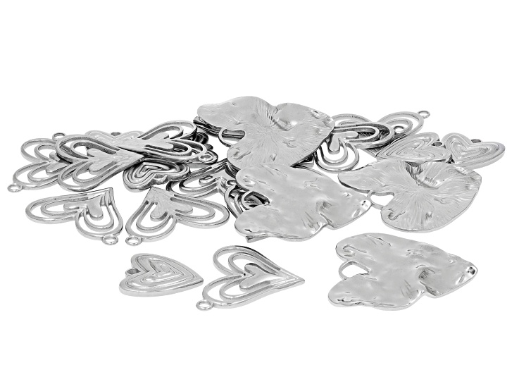 Stainless Steel Assorted Heart Shape Focal Charm Set of 24