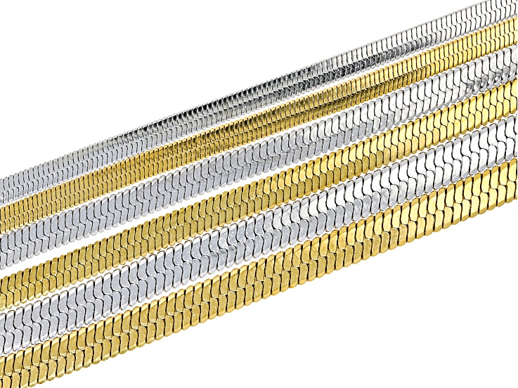 Stainless Steel & 18k Gold Over Stainless Steel 4mm, 5mm, & 6mm Snake Chain Bracelet 7+1" in Length