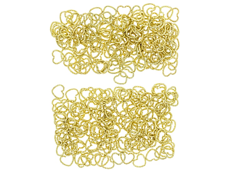 Gold Tone 13x1.5mm Heart Link in Two Diamond Cut Styles Set of 300