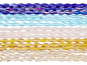 Multicolor Glass 8x4mm Faceted Rice Bead Strand Set of 15
