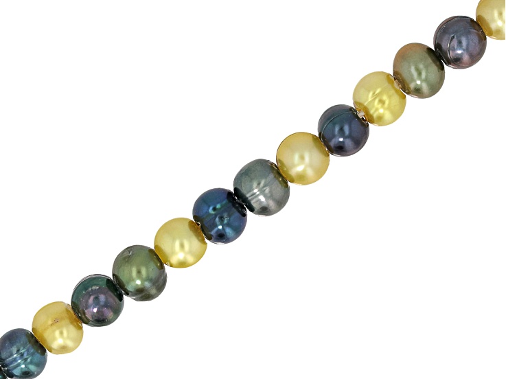 Cultured Freshwater Pearl 7.5-8mm Yellow Green Multicolor Large Hole Bead Strand 8 inches