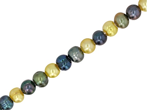 Cultured Freshwater Pearl 7.5-8mm Yellow Green Multicolor Large Hole Bead Strand 8 inches