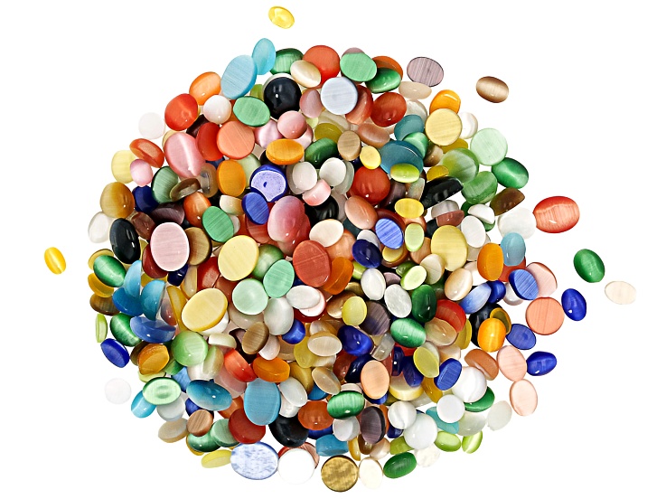 Multicolor Fiber Optic Cabochon Parcel Total of 100 Grams