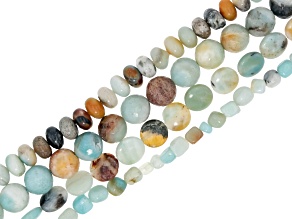 Amazonite 8mm Rondelle, 10mm Coin, 10mm Faceted Round & Mini Nugget Bead Strand Set of 4