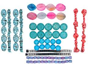 Magnesite, Agate, & Hematine Assorted Shape & Color Bead Set of 16