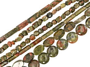 Unakite Assorted Shape & Size Bead Strand Set of 6
