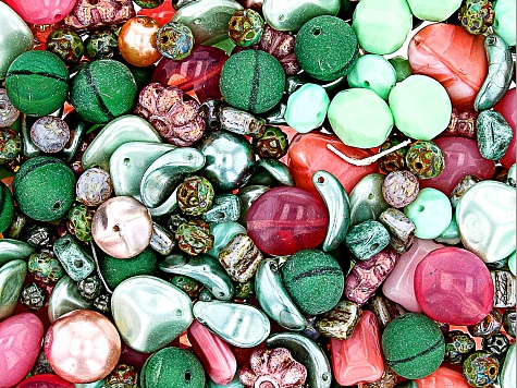 Czech Glass Desert Rose Hand Mixed 1 LB Bag of Asst Shape, Color, & Size Beads, No 2 Are Alike