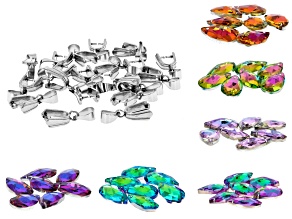 Iridescent Faceted Teardrop & Stainless Steel Pinch Bail Set 62