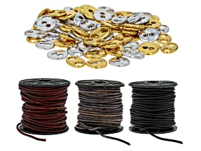 Antique Silver & Gold Tone Oval Buttons & Leather Cord Set