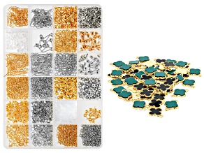 Silver & Gold Tone Earring Finding Assortment & Black & Faux Malachite Clover Connectors Set