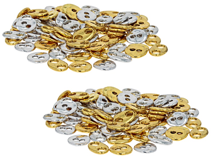 Antique Silver & Gold Tone Oval Buttons in Assorted Sizes Set of 200