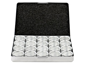 Aluminum Box with 20 Round Shape Glass Top Aluminum Containers appx 30x18mm