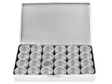 Aluminum Box with 24 Round Shape Glass Top Aluminum Containers appx 25x18mm