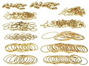 Gold Tone Quick Links Component Kit of Assorted Shapes & Sizes, Connectors, & Lobster Clasps