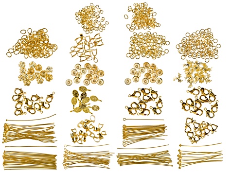 Findings Bulk Supply Kit in Gold Tone Jump Rings, Bails, Caps, Pins &  Clasps Appx 785 total pieces - JSKIT0805A