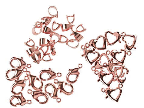 Findings Bulk Supply Kit in Rose Tone Jump Rings, Bails, Caps, Pins & Clasps Appx 785 total pieces
