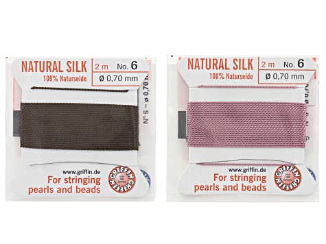 Size 6 silk thread in black, white, brown and dark pink