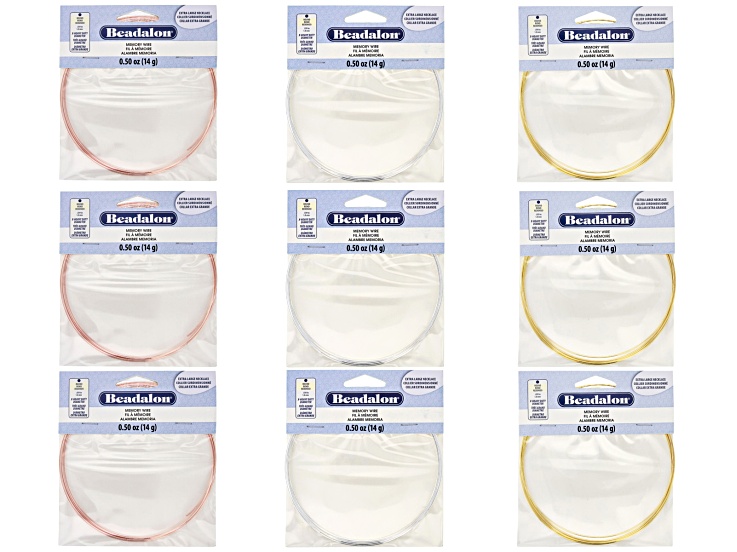 Memory Wire X-Heavy Duty appx 1mm Extra Large Round Necklace Set of 9 0.50oz each in 3 Tones