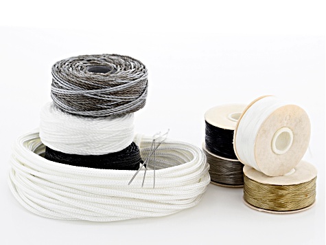 Bead Stringing Kit Includes Nylon Thread, White Braided Polyester Cord, and B-Lon Cord Set
