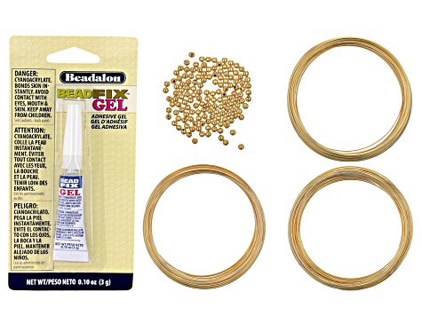 Bracelet Memory Wire 3 Ounces Total in Gold Tone in 3 sizes with End Caps & Glue