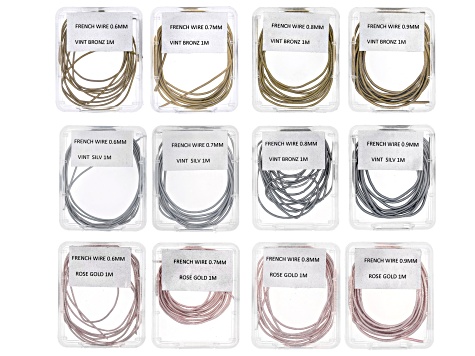 French Wire Assortment in 4 Sizes in Rose Gold, Vintage Silver, and Vintage Bronze Tones Appx 12M