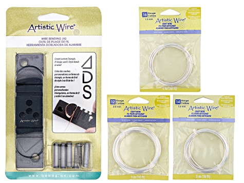 Wire Bending Tool with 12 Gauge, 14 Gauge, and 16 Gauge Silver Tone Round Wire Appx 30ft