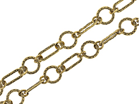Round and Oval Pattern Link Unfinished Chain in Antiqued Gold Tone Appx 3M in length