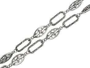 Swirl Design Marquis Shaped Round Link Unfinished Chain in Antiqued Silver Tone Appx 3M length