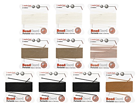 Silk Cord with Needle Size 6 Set of 10 in Beige, Black, Carnelian, Light Pink, and White
