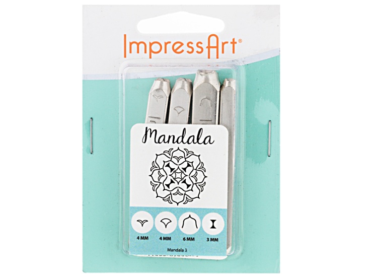 Set 4 Timbri Metallici Impressart Mandala Series 3 - Forma V, Ventaglio, Orologio Sabbia, Wishbone