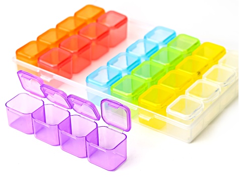 Clear Plastic 7x4x1" Container with Multicolor 1x.7x.7" Removable Containers Set of 5