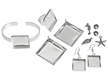 Picture of Bezel & Embeddables Kit incl 2 Pendant Bezels, 1 Pair Earring Bezels,Square Ring Bezel, & Bracelet