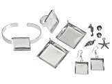 Bezel & Embeddables Kit incl 2 Pendant Bezels, 1 Pair Earring Bezels,Square Ring Bezel, & Bracelet