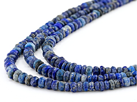 Pre-Owned Lapis Lazuli Faceted appx 4x2-5x3mm Rondelle Bead Strand Set of 3 appx 15-16"