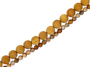 Pre-Owned Matte Fossil Coral and Yellow Mookaite appx 4-8 Round Bead Strand Set of 2 appx 15-16"