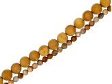 Pre-Owned Matte Fossil Coral and Yellow Mookaite appx 4-8 Round Bead Strand Set of 2 appx 15-16"