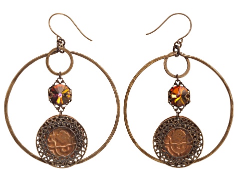 Pre-Owned Vintaj ® Signature Series By Mackie Mullane "Radiant Fire" Earrings With Crystals Fishhook