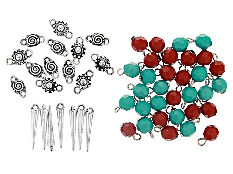 Pre-Owned Focal Pendant and Assorted Component Kit in Antiqued Silver Tone with Coral and Turquoise
