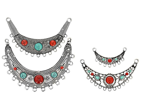 Pre-Owned Focal Pendant and Assorted Component Kit in Antiqued Silver Tone with Coral and Turquoise