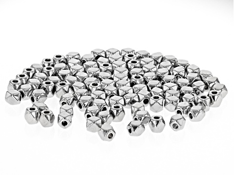 Pre-Owned Faceted Cube Metal Spacer Bead Kit in Silver Tone appx 3mm Contains appx 100 Pieces Total