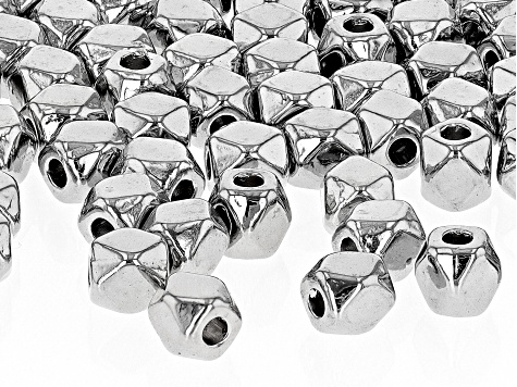 Pre-Owned Faceted Cube Metal Spacer Bead Kit in Silver Tone appx 3mm Contains appx 100 Pieces Total